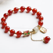 Buddha Stones Natural Red Agate Hetian Jade Fu Character Confidence Charm Bracelet Bracelet BS 2