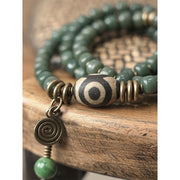 Buddha Stones Cyan Bodhi Seed Dzi Bead Wisdom Peace Triple Wrap Bracelet Mala Bracelet BS 8