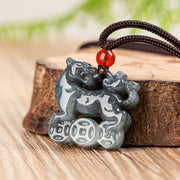 Buddha Stones Natural Jade Tiger Copper Coin Pattern Luck Necklace Pendant Necklaces & Pendants BS 1