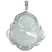 Buddha Stones 925 Sterling Silver Laughing Buddha Natural Jade Abundance Necklace Pendant Necklaces & Pendants BS 7