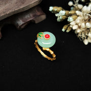 Round Jade Bamboo Luck Adjustable Ring Rings BS 3