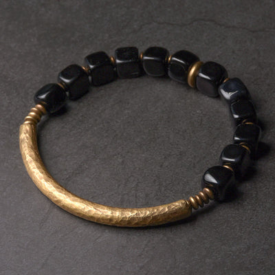 Buddha Stones Black Obsidian Crystal Copper Strength Couple Bracelet Bracelet BS 18cm