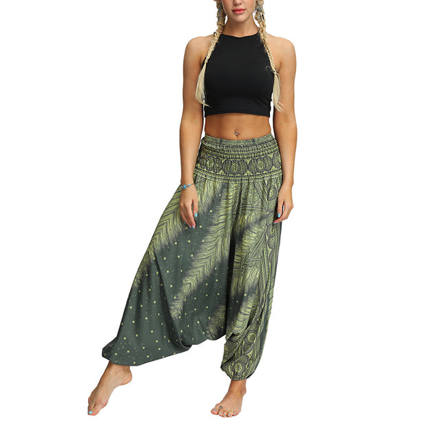 Buddha Stones Boho Feather Yoga Pants Hippie Harem Trousers Sports Fitness Dance Women's Pants