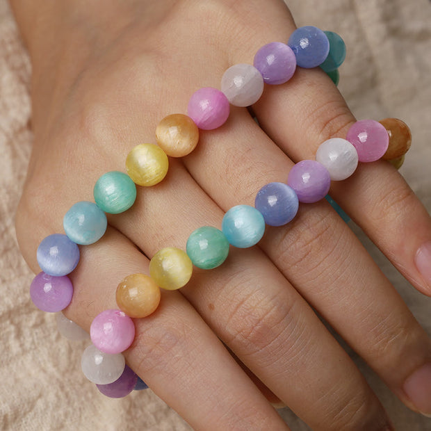 Buddha Stones Natural Rainbow Selenite Cat's Eye Love Bracelet