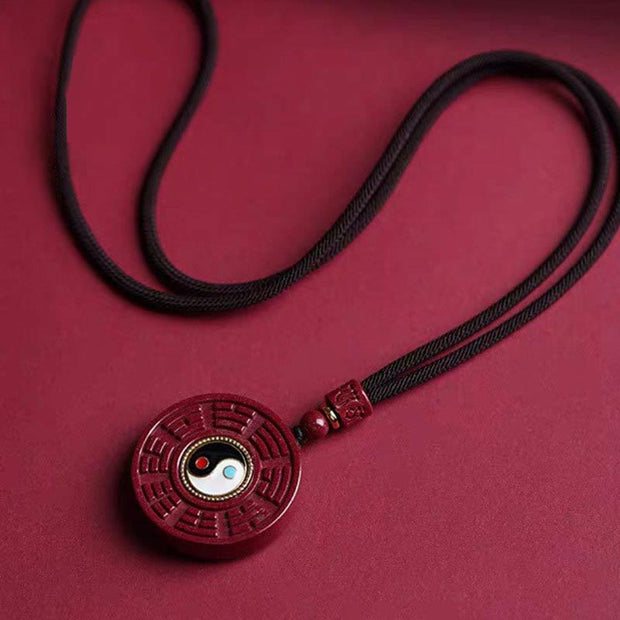 Buddha Stones Natural Cinnabar Bagua Rotatable Yin Yang Keep Away Evil Spirits Necklace Pendant Necklaces & Pendants BS 2