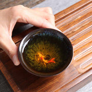 Buddha Stones Small Koi Fish Blue Kiln Change Chinese Jianzhan Ceramic Teacup Kung Fu Tea Cup 75ml
