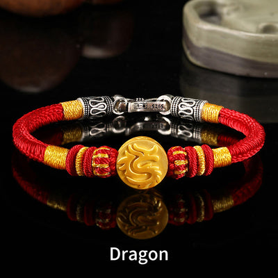 Buddha Stones 999 Gold Chinese Zodiac Auspicious Matches Om Mani Padme Hum Luck Handcrafted Bracelet Bracelet BS Dragon 19cm