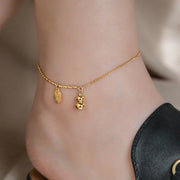 Buddha Stones 18k Gold Lucky Gourd Design Wealth Buckle Anklet