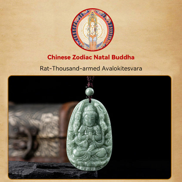 Buddha Stones Chinese Zodiac Natal Buddha Natural Jade Wealth Prosperity Necklace Pendant Necklaces & Pendants BS 7
