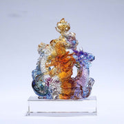 Buddha Stones Year of the Dragon Handmade Liuli Crystal Art Piece Protection Home Office Decoration With Base Decorations BS Small Colorful Dragon 9*5.8*12.5cm/3.54*2.28*4.92Inch