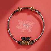 Buddha Stones Handmade Year of the Dragon Cute Chinese Zodiac Luck Braided Bracelet Bracelet BS Pig(Wrist Circumference 14-18cm)