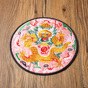 Buddha Stones Dragon Embroidery Cup Mat Pad Tea Cup Coaster Kung Fu Tea Mat Tea Mat BS Pink Dragon