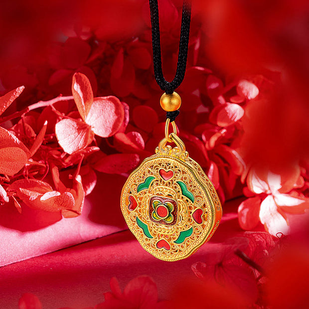 Buddha Stones Flower Love Heart Copper Wealth Necklace Pendant Necklaces & Pendants BS 2
