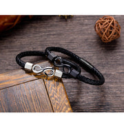 Buddha Stones Endless Knot Titanium Steel Infinity Leather Weave Balance Bracelet Bracelet BS 15