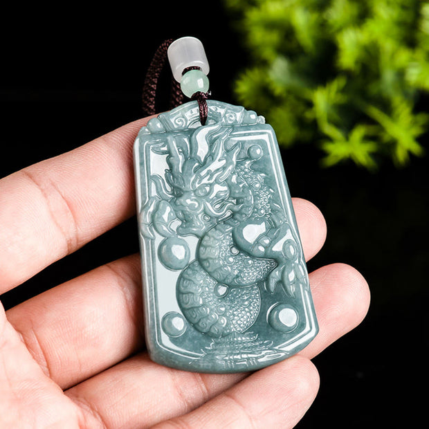 Buddha Stones Year Of The Dragon Chinese Zodiac Dragon Travels The World Jade Strength Necklace Pendant Necklaces & Pendants BS 3