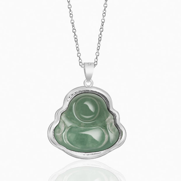 Buddha Stones 925 Sterling Silver Laughing Buddha Natural Jade Luck Prosperity Necklace Chain Pendant Necklaces & Pendants BS 5