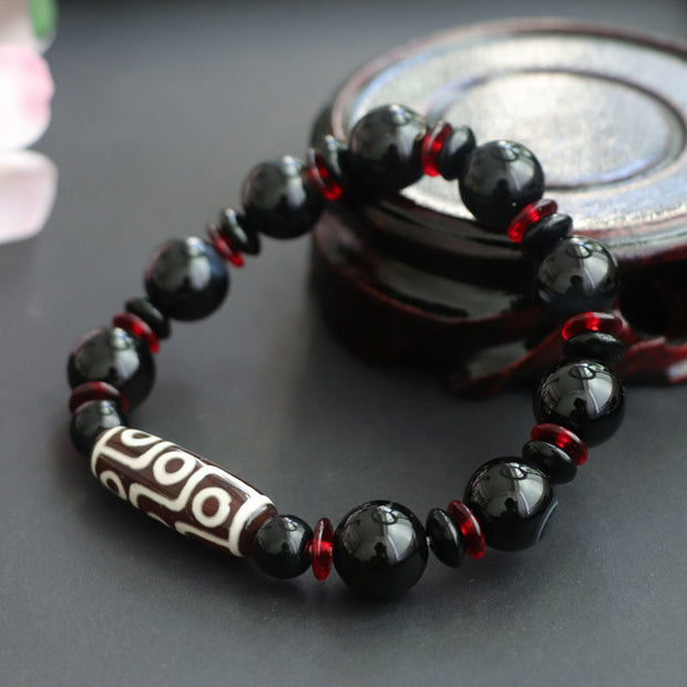 Buddha Stones Black Onyx Nine-Eye Dzi Bead Wealth Protection Bracelet Bracelet BS 2
