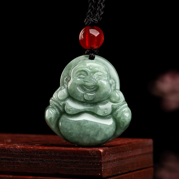 Buddha Stones Natural Green Jade Laughing Buddha Luck Abundance Necklace Pendant Necklaces & Pendants BS 1