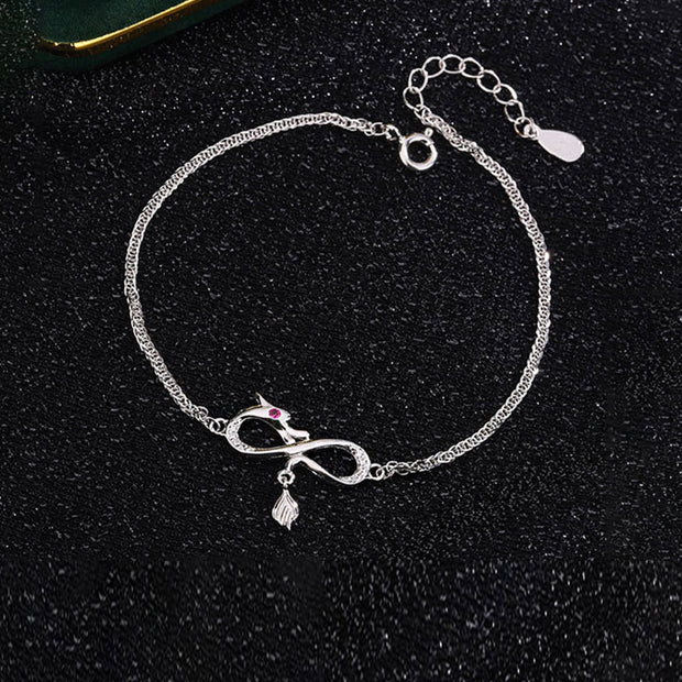Buddha Stones Year Of The Dragon 999 Sterling Silver Zircon Endless Knot Tail Charm Luck Protection Bracelet
