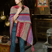 Buddha Stones Tibetan Shawl Knitting Warm Cloak Tibetan Tassel Scarf Tibetan Shawl BS 6