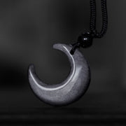 Buddha Stones Natural Silver Sheen Obsidian Selenite Crystal Crescent Moon Yin Yang Couple Protection Necklace Pendant Necklaces & Pendants BS 5