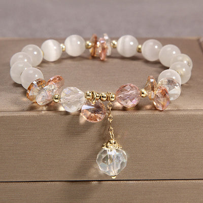 Buddha Stones Cat's Eye Pink Crystal Peace Charm Bracelet