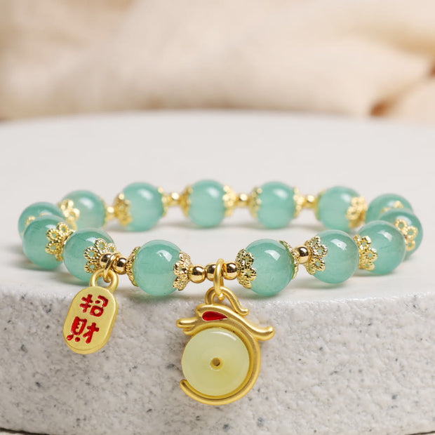 Buddha Stones Year of the Dragon Red Agate Green Aventurine Peace Buckle Fu Character Lucky Fortune Bracelet Bracelet BS 2