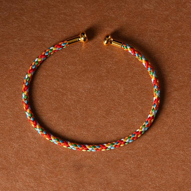 Buddha Stones Simple Design Handmade Luck Braid String Cuff Bracelet Bracelet BS Colorful