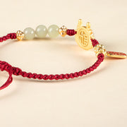 Buddha Stones Year of the Dragon Hetian White Jade Fu Character Peace And Joy Protection Bracelet Bracelet BS 5