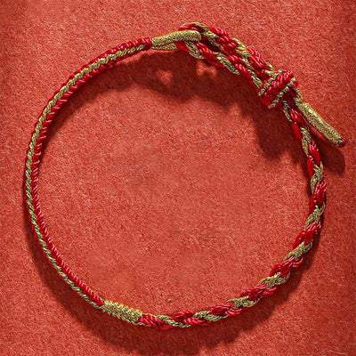 Buddha Stones Handmade Chinese Zodiac Rabbit Rooster Rat Horse Dragon Protection Braid String Bracelet Bracelet BS Red(Wrist Circumference 14-19cm)