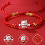 Buddha Stones 999 Sterling Silver Year of the Dragon Fu Character Attract Fortune Luck Handcrafted Braided Bracelet Bracelet BS 9