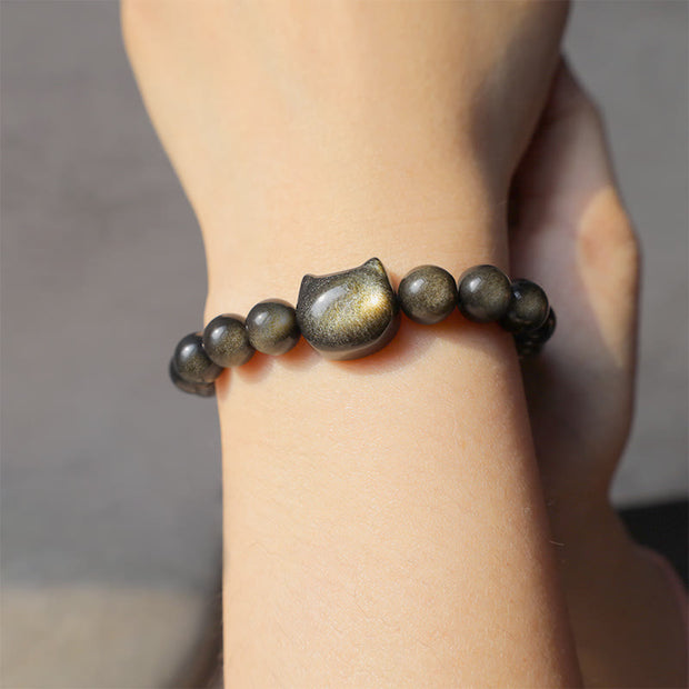 FREE Today: Absorbing Negative Energy Gold Silver Sheen Obsidian Cute Cat  Protection Bracelet FREE FREE 3