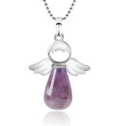 Buddha Stones Little Angel Wings Natural Crystal Luck Necklace Pendant Necklaces & Pendants BS Amethyst