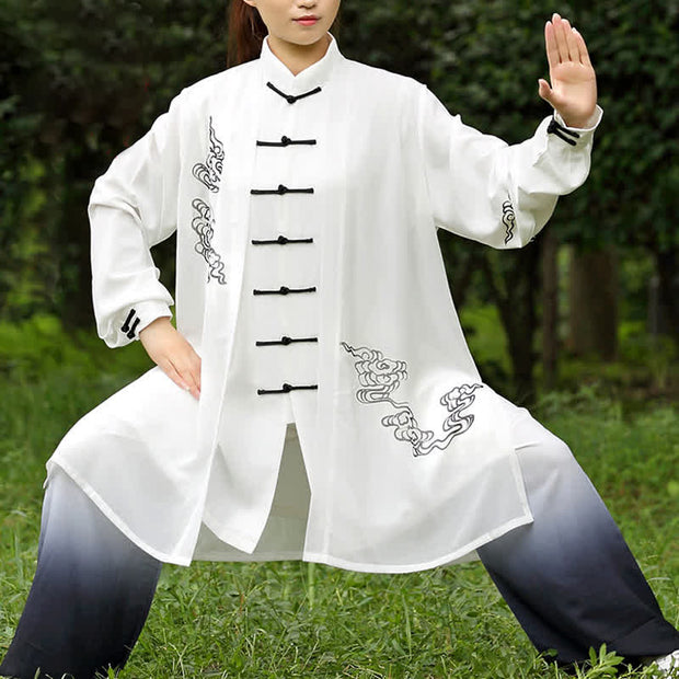 Buddha Stones Auspicious Clouds Gradient Meditation Prayer Spiritual Zen Tai Chi Qigong Practice Women's Clothing Set