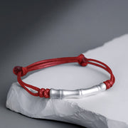 Buddha Stones 999 Sterling Silver Bone Pattern Luck Rope Braided Bracelet
