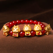 Buddha Stones Year of the Dragon Natural Red Agate Copper Coin Fu Character Protection Bracelet Bracelet BS Red Agate(Confidence♥Calm)(Wrist Circumference 14-16cm)