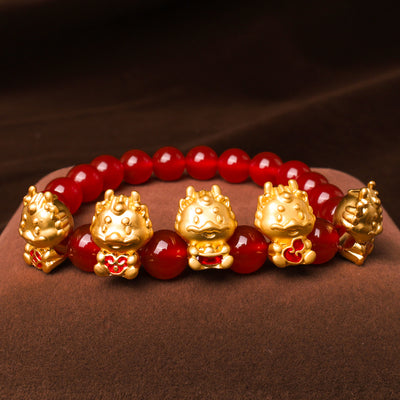 Buddha Stones Year of the Dragon Natural Red Agate Copper Coin Fu Character Protection Bracelet Bracelet BS Red Agate(Confidence♥Calm)(Wrist Circumference 14-16cm)