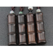 Buddha Stones Ebony Wood Bamboo Pattern Ghau Prayer Box Peace Necklace Pendant