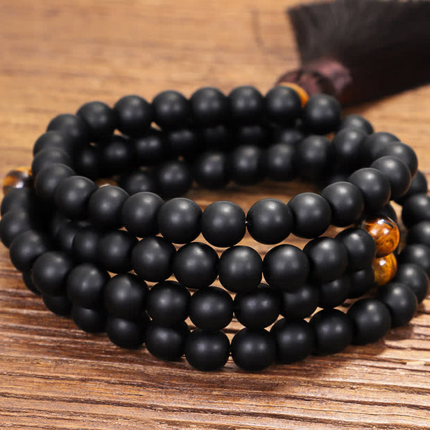 Buddha Stones 108 Mala Beads Frosted Stone Tiger Eye Balance Bracelet Necklace Pendant