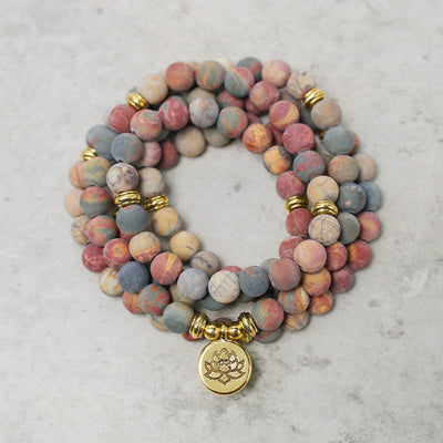Buddha Stones 108 Mala Beads Picasso Jasper Stone Courage Energy Bracelet Mala Bracelet BS main