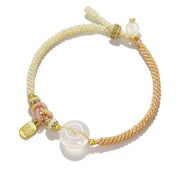 Buddha Stones Handmade White Agate Peace Buckle Luck Happiness Protection Weave String Bracelet