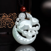 Buddha Stones Year of the Rabbit White Jade Crescent Moon Protection Necklace Pendant Necklaces & Pendants BS 4