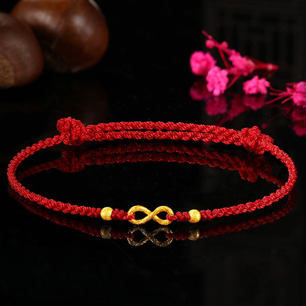 Buddha Stones 999 Gold Endless Knot Infinity Handmade Four Thread Wishful Knots Weave Luck Rope Bracelet