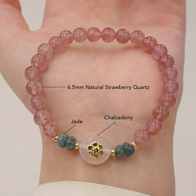 Buddha Stones Natural Strawberry Quartz Chalcedony Jade Healing Bracelet Bracelet BS Strawberry Quartz&Chalcedony