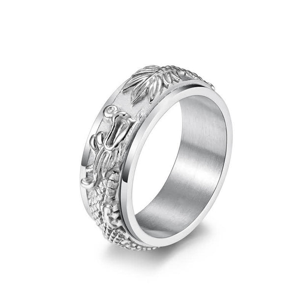 Buddha Stones Dragon Titanium Steel Stimulation Rotatable Ring