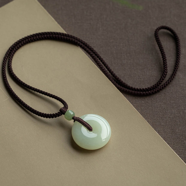 Buddha Stones Natural Round Jade Peace Buckle Luck Prosperity Necklace Pendant Necklaces & Pendants BS 6
