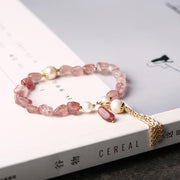 Buddha Stones Natural Strawberry Quartz Pearl 14k Gold Plated Love Healing Bracelet Bracelet BS 4