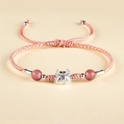 Buddha Stones 999 Sterling Silver Year of the Dragon Fu Character Dumpling Red Agate Luck Handcrafted Bracelet Bracelet BS Strawberry Quartz Pink Rope Bracelet(Wrist Circumference 14-19cm)
