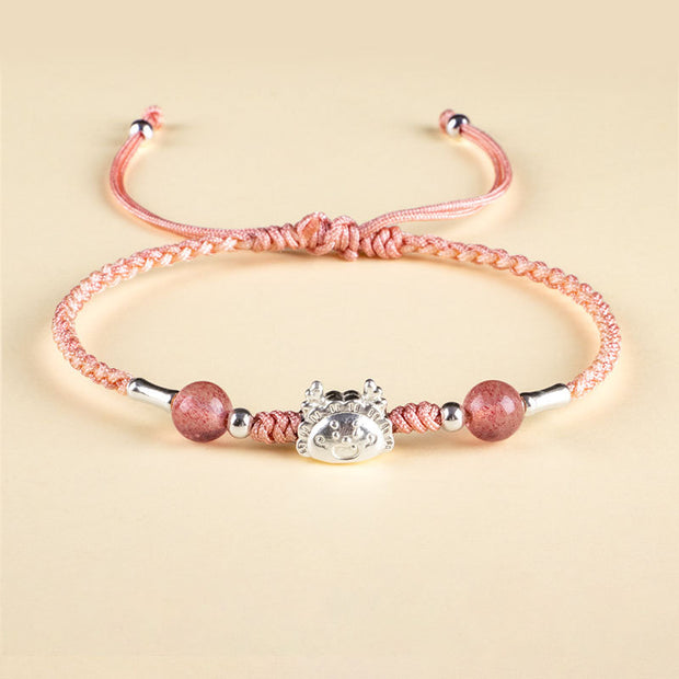 Buddha Stones 999 Sterling Silver Year of the Dragon Fu Character Dumpling Red Agate Luck Handcrafted Bracelet (Extra 30% Off | USE CODE: FS30) Bracelet BS Strawberry Quartz Pink Rope Bracelet(Wrist Circumference 14-19cm)