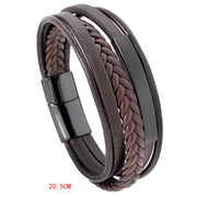 Buddha Stones Simple Design Titanium Steel Leather Luck Bracelet Bracelet BS Black 20.5cm